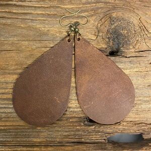 Leather teardrop earrings, boho jewelry, genuine rustic magnolia leather, gift
